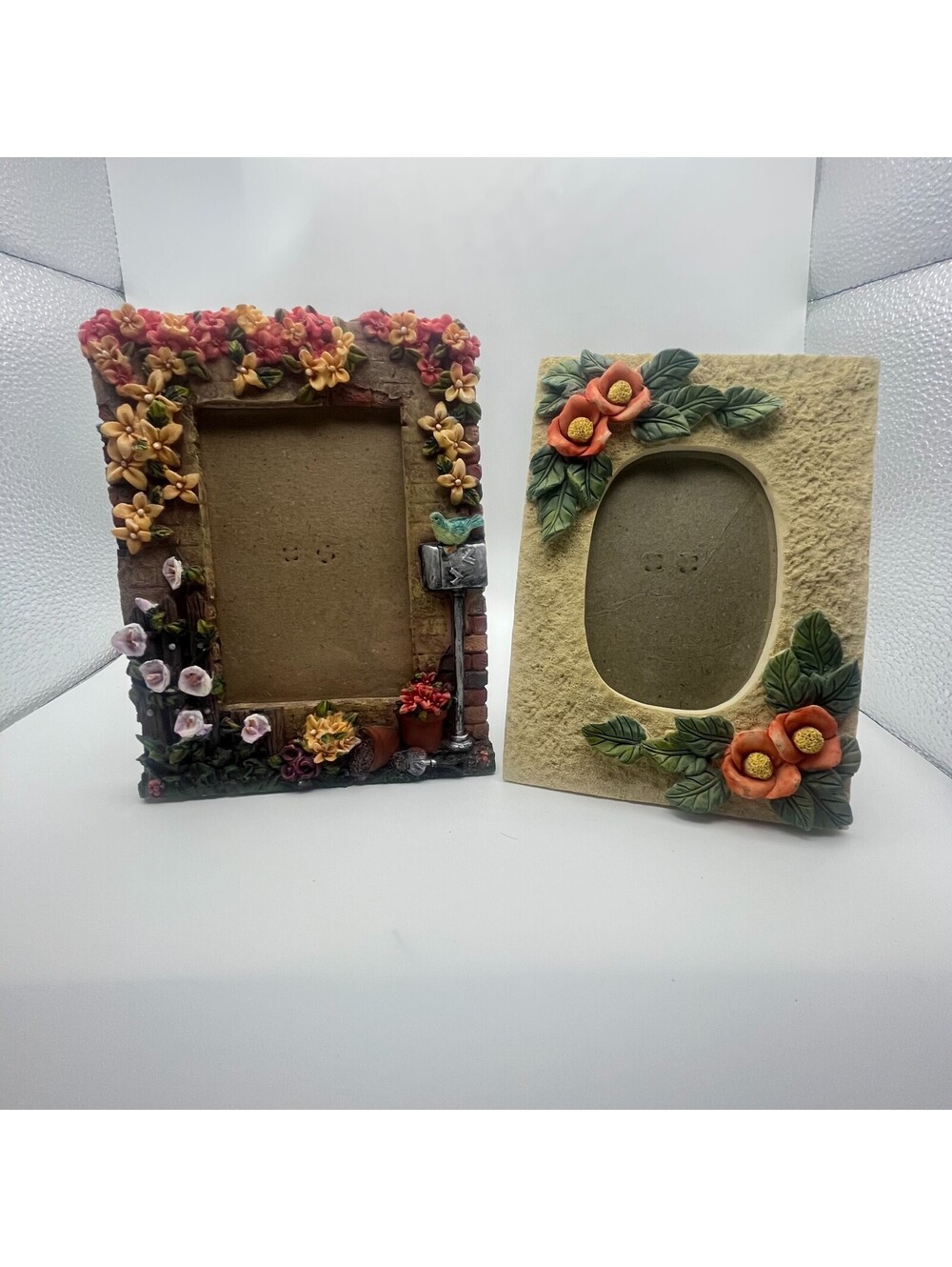 Set of 2 Cottagecore Floral Photo Frames Resin Garden Rose Flower Vintage Style